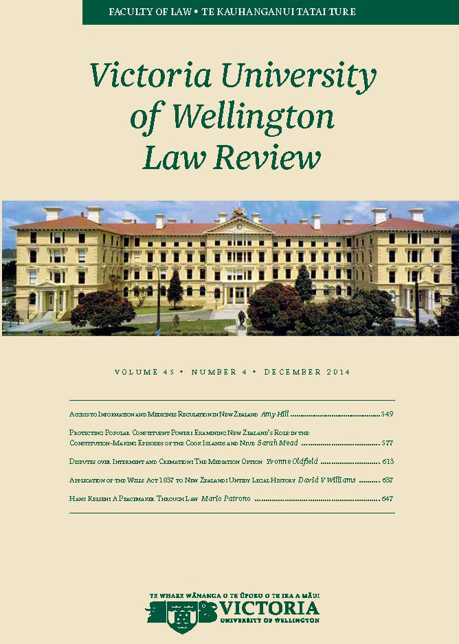 					View Vol. 45 No. 4 (2014): Victoria University of Wellington Law Review
				