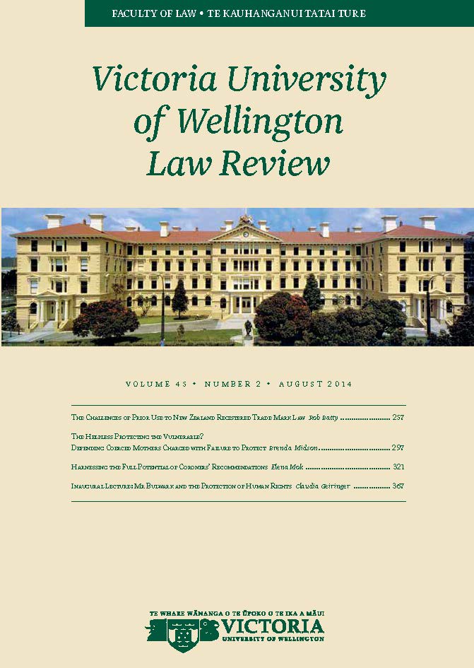 					View Vol. 45 No. 2 (2014): Victoria University of Wellington Law Review
				