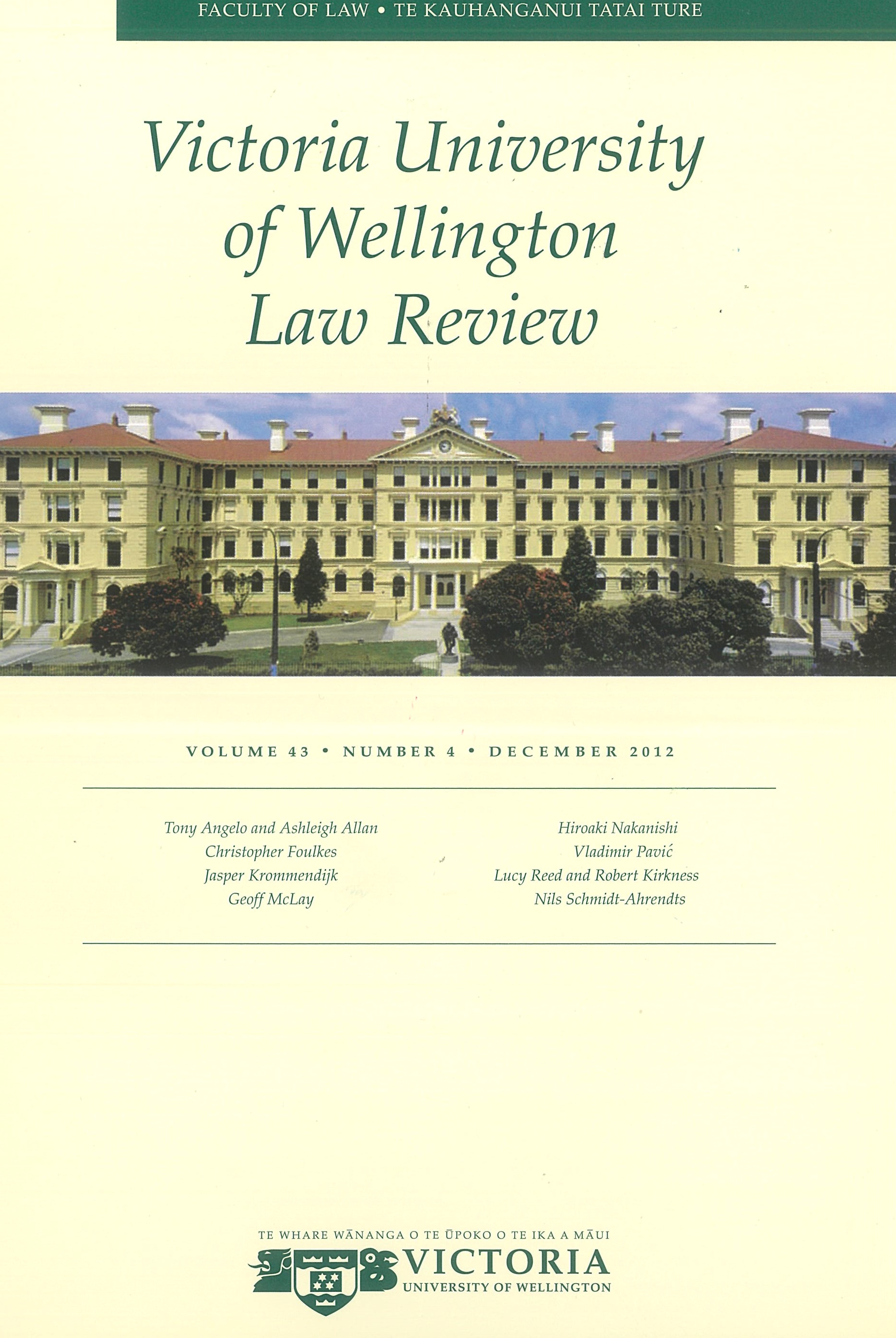 					View Vol. 43 No. 4 (2012): Victoria University of Wellington Law Review
				