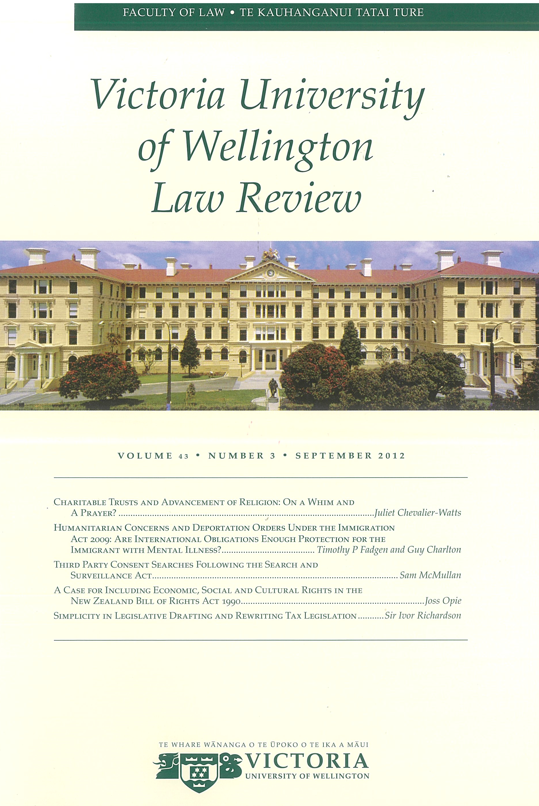 					View Vol. 43 No. 3 (2012): Victoria University of Wellington Law Review
				