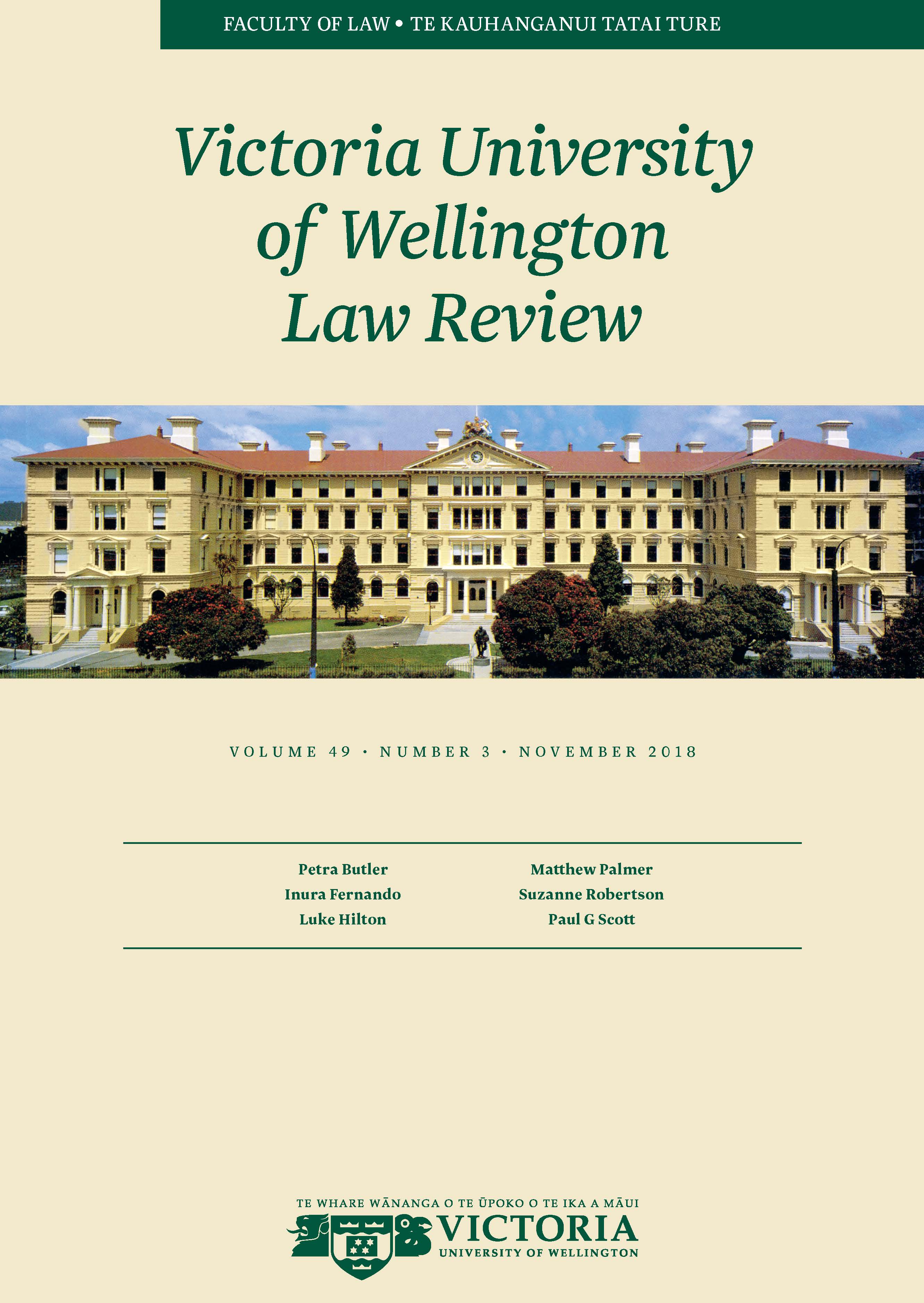 					View Vol. 49 No. 3 (2018): Victoria University of Wellington Law Review
				