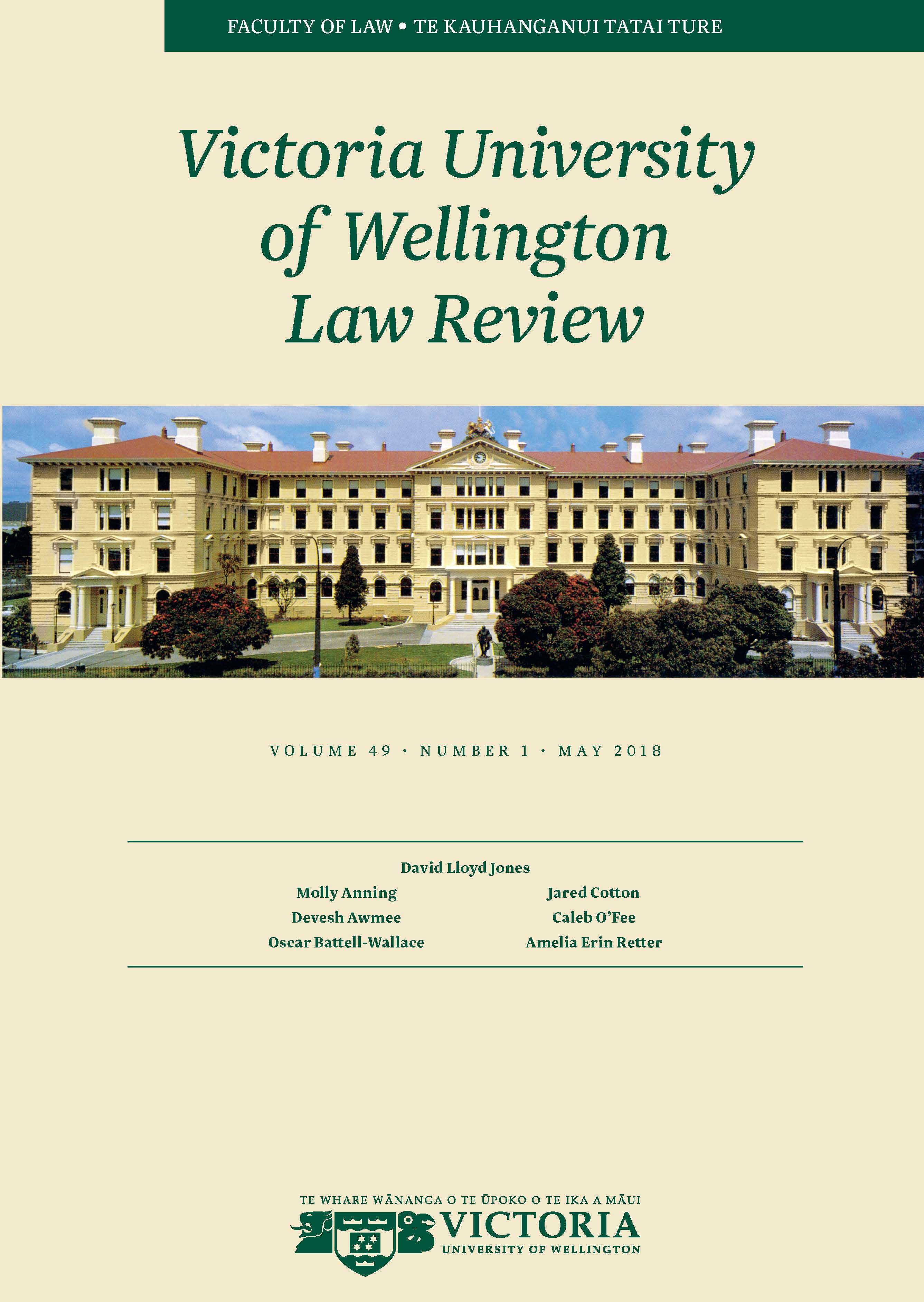 					View Vol. 49 No. 1 (2018): Victoria University of Wellington Law Review
				
