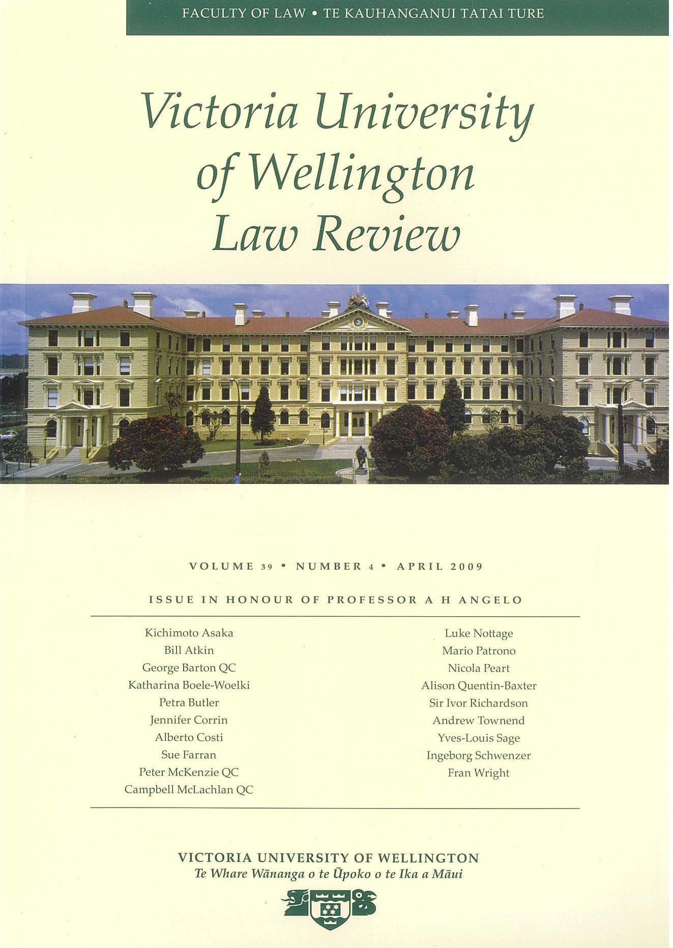 					View Vol. 39 No. 4 (2008): Victoria University of Wellington Law Review
				