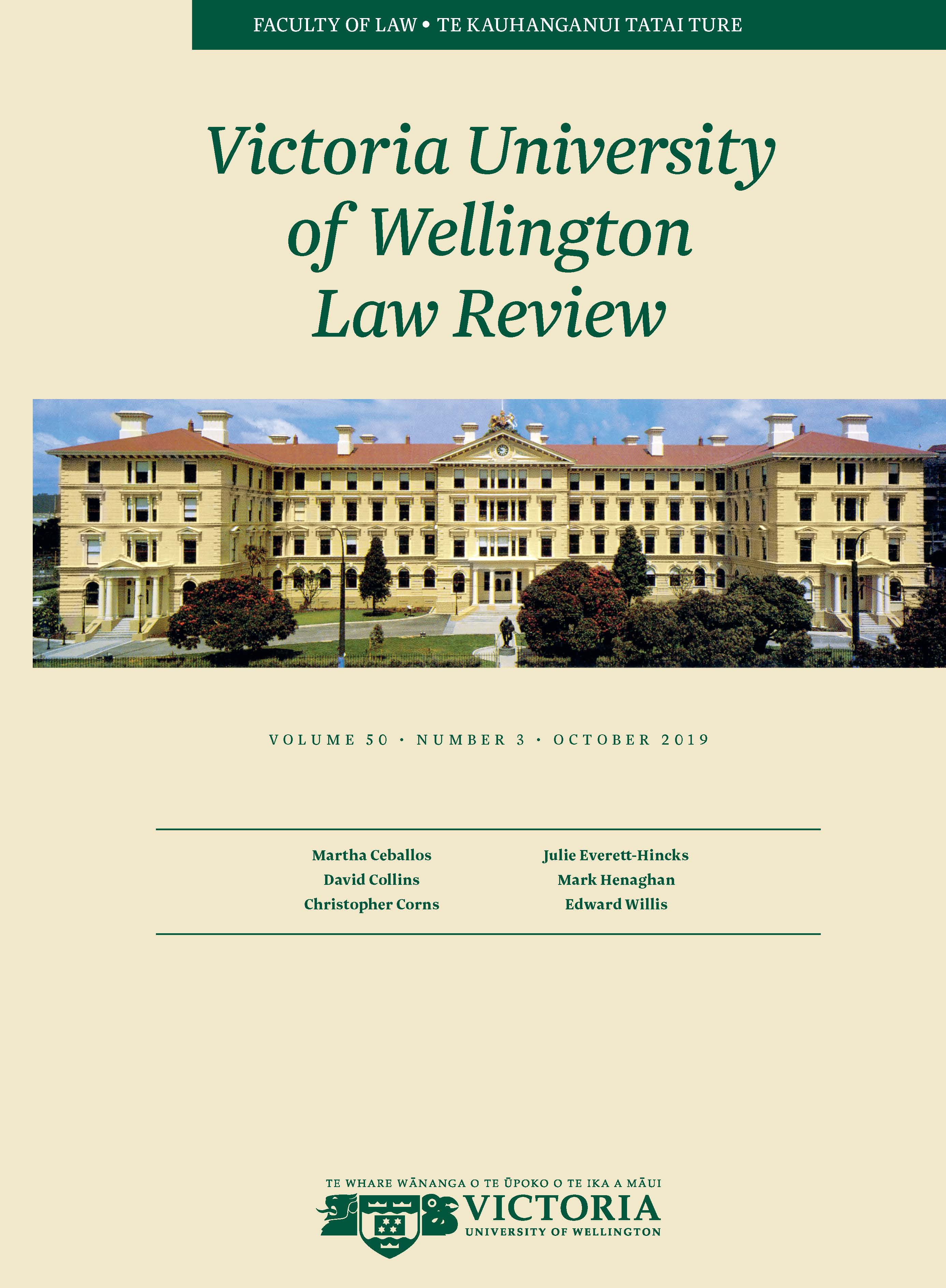 					View Vol. 50 No. 3 (2019): Victoria University of Wellington Law Review
				