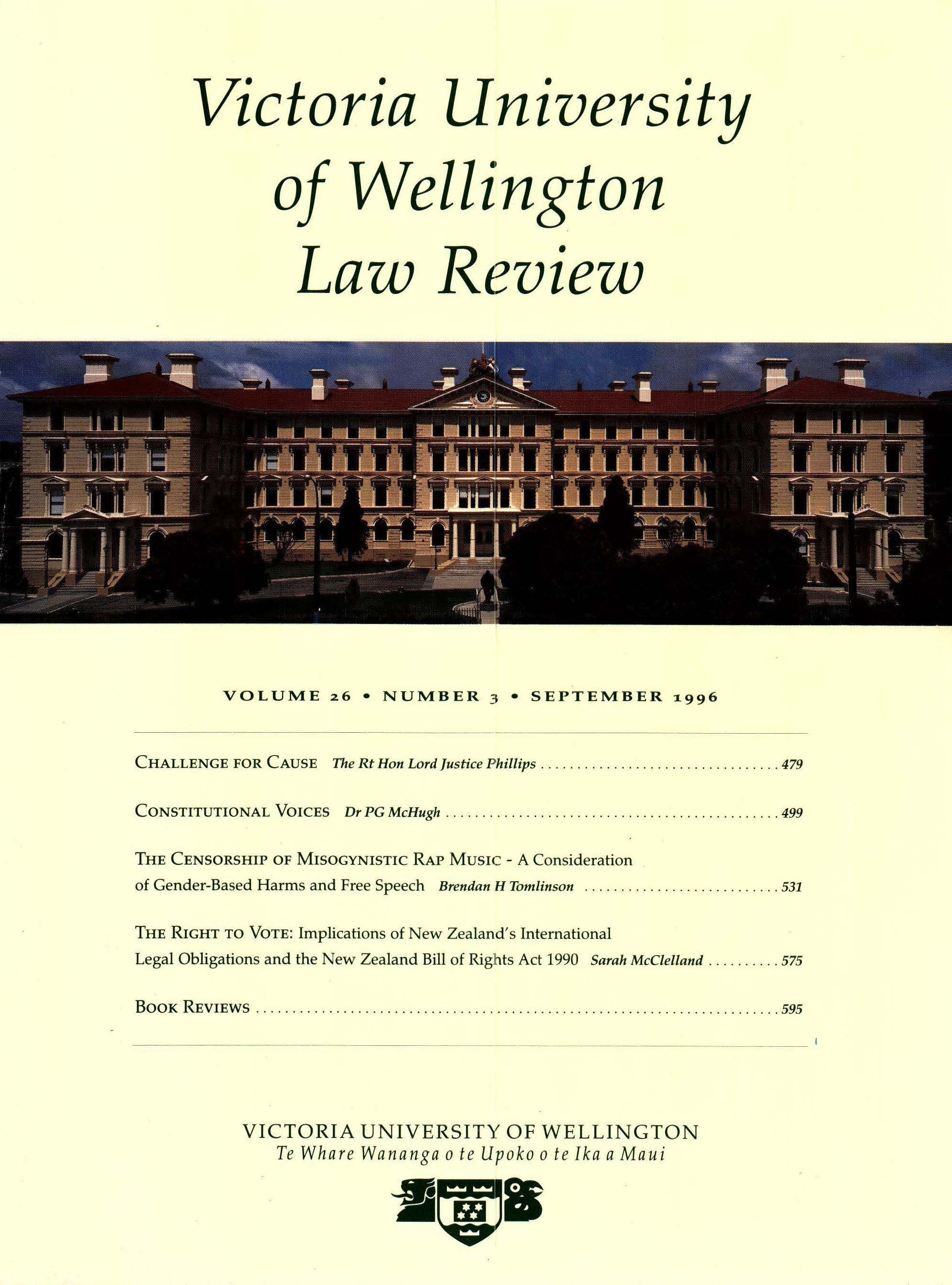 					View Vol. 26 No. 3 (1996): Victoria University of Wellington Law Review
				