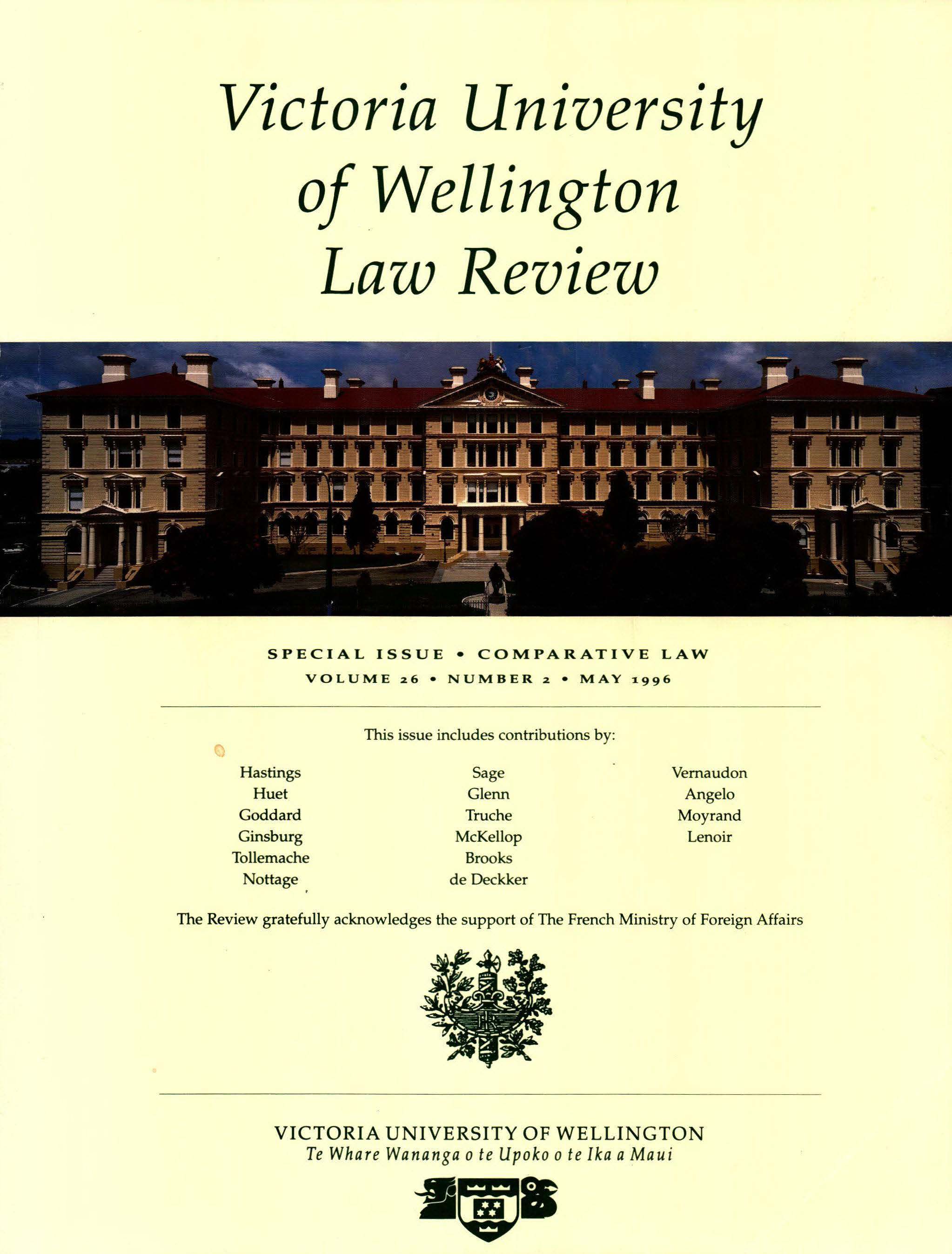 					View Vol. 26 No. 2 (1996): Victoria University of Wellington Law Review
				