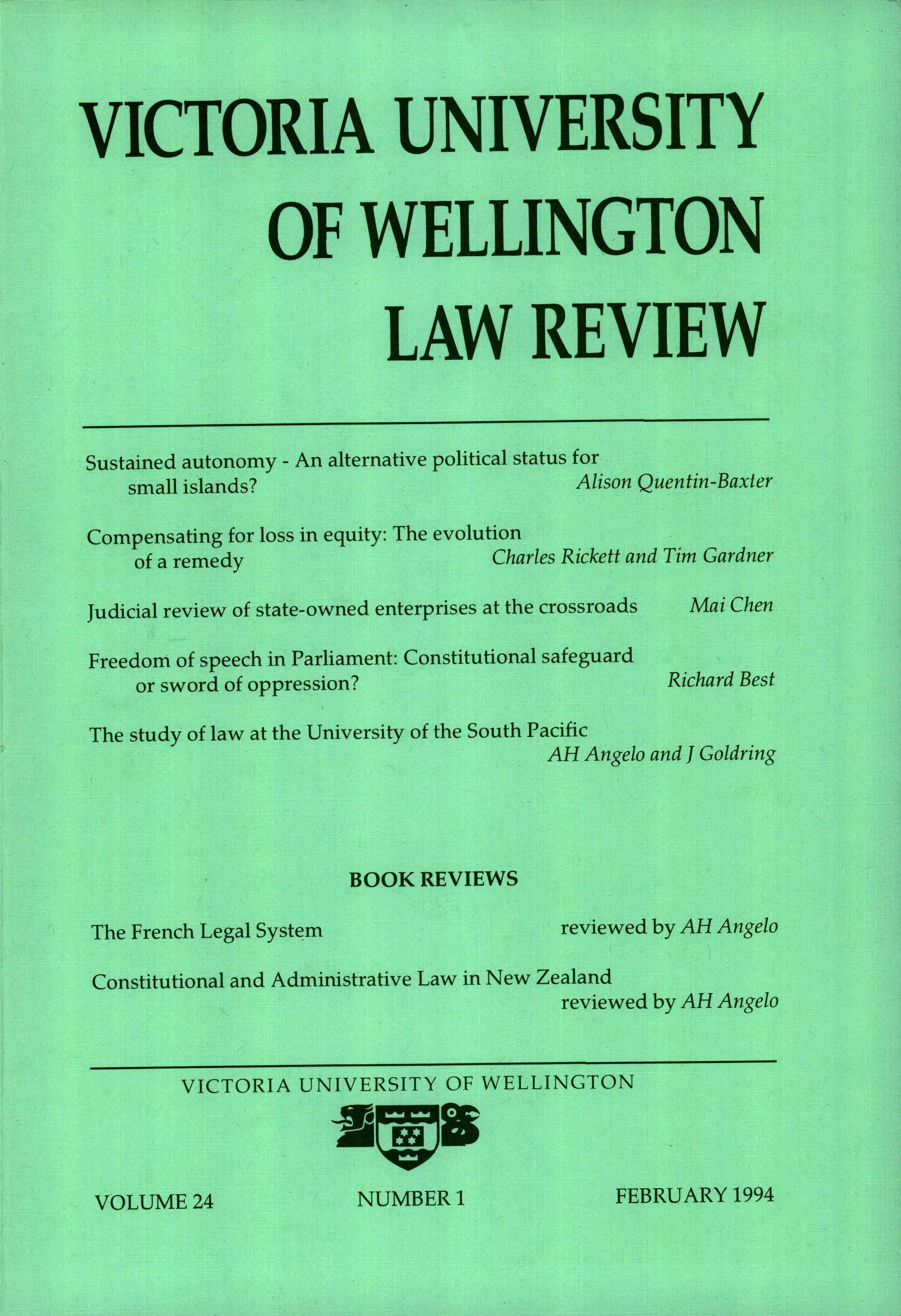 					View Vol. 24 No. 1 (1994): Victoria University of Wellington Law Review
				